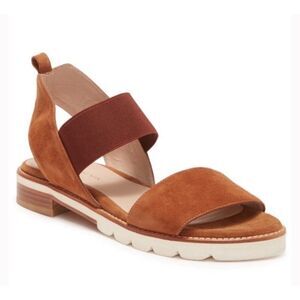 STUART WEITZMAN Topical Suede Open Toe Sandal in Saddle Brown Size 7
